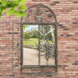 MirrorOutlet Dorset Rustic Scroll Outdoor Wall Mirror 130 x 70cm - Size: 130 x 70 x 3cm - Brown - Wilko - thumbnail 3