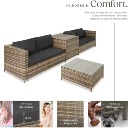 tectake Siena 4 Seater Natural and Dark Grey Rattan Garden Lounge Set with Storage Box - Brown - Wilko - thumbnail 4