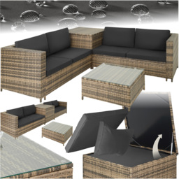 tectake Siena 4 Seater Natural and Dark Grey Rattan Garden Lounge Set with Storage Box - Brown - Wilko - thumbnail 3