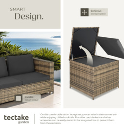 tectake Siena 4 Seater Natural and Dark Grey Rattan Garden Lounge Set with Storage Box - Brown - Wilko - thumbnail 5