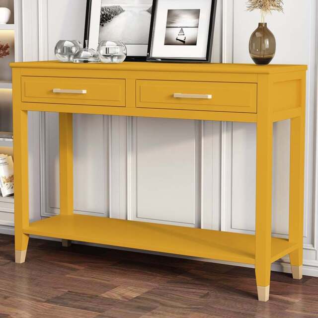 Palazzi 2 Drawer Mustard Console Table - Size: 35 x 105 x  80cm - Yellow - Wilko - image 1