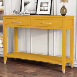 Palazzi 2 Drawer Mustard Console Table - Size: 35 x 105 x  80cm - Yellow - Wilko