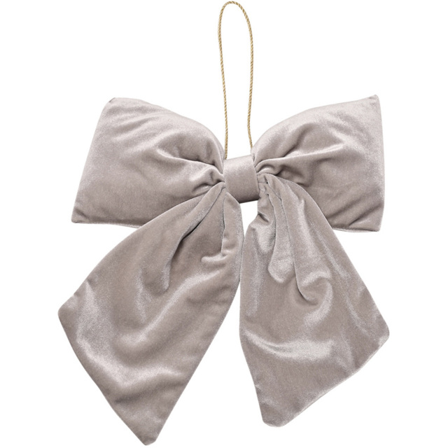 The Seasonal Gift Co. Silver Velvet Bow Hanging Christmas Decoration 38 x 32cm - Size: 3 x 33 x 27cm - Light Grey - Wilko - image 1