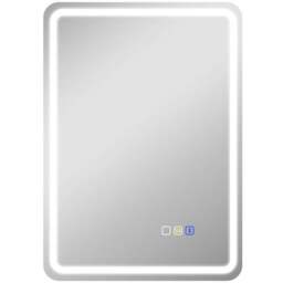 HOMCOM Silver Rectangle Bluetooth Clock Frameless LED Bathroom Mirror 50 x 70cm - Size: 50 x 3.5 x 70cm - Wilko
