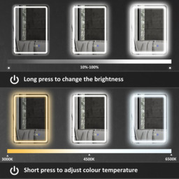 HOMCOM Silver Rectangle Bluetooth Clock Frameless LED Bathroom Mirror 50 x 70cm - Size: 50 x 3.5 x 70cm - Wilko - thumbnail 7