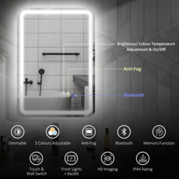 HOMCOM Silver Rectangle Bluetooth Clock Frameless LED Bathroom Mirror 50 x 70cm - Size: 50 x 3.5 x 70cm - Wilko - thumbnail 5