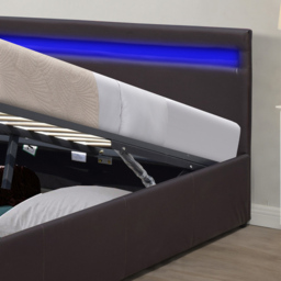 Comfy Living Small Double Brown Faux Leather Ottoman Bed Frame with LED - Wilko - thumbnail 3