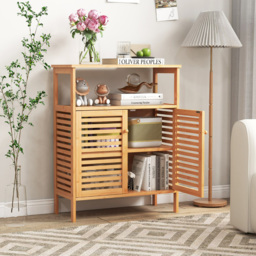 Costway 2 Door Single Shelf Natural Bamboo Storage Cabinet - Size: 91.4 x 38.1 x 20.32cm - Cream - Wilko - thumbnail 7