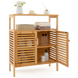Costway 2 Door Single Shelf Natural Bamboo Storage Cabinet - Size: 91.4 x 38.1 x 20.32cm - Cream - Wilko - thumbnail 4