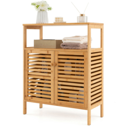 Costway 2 Door Single Shelf Natural Bamboo Storage Cabinet - Size: 91.4 x 38.1 x 20.32cm - Cream - Wilko - thumbnail 3