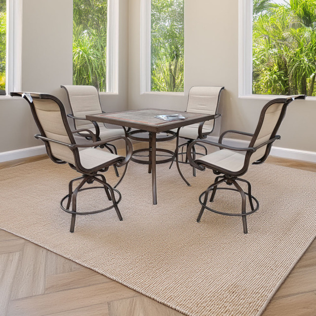 Furniture One 4 Seater Teslin Swivel Chair Aluminium Garden Dining Set - Brown - Wilko - image 1