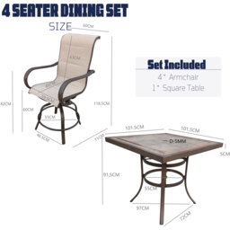 Furniture One 4 Seater Teslin Swivel Chair Aluminium Garden Dining Set - Brown - Wilko - thumbnail 7