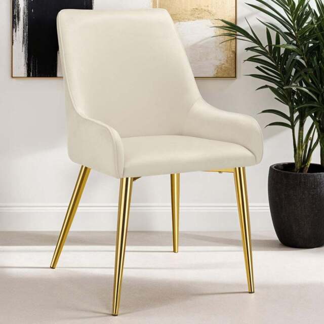 tectake Avane Set of 6 Beige Velvet High Backrest Dining Chair - Cream - Wilko - image 1