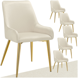 tectake Avane Set of 6 Beige Velvet High Backrest Dining Chair - Cream - Wilko - thumbnail 3