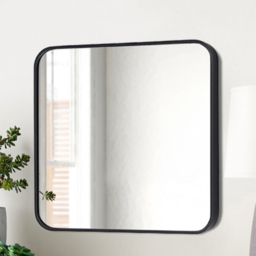 Living and Home Large Aluminium Alloy Black Frame Square Wall Mirror 70 x 70cm - White - Wilko - thumbnail 3