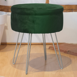 Harbour Housewares Green and Silver Velvet Round Footstool with Storage - Size: 45 x 36 x 36cm - Wilko