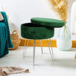 Harbour Housewares Green and Silver Velvet Round Footstool with Storage - Size: 45 x 36 x 36cm - Wilko - thumbnail 5