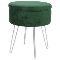 Harbour Housewares Green and Silver Velvet Round Footstool with Storage - Size: 45 x 36 x 36cm - Wilko - thumbnail 3