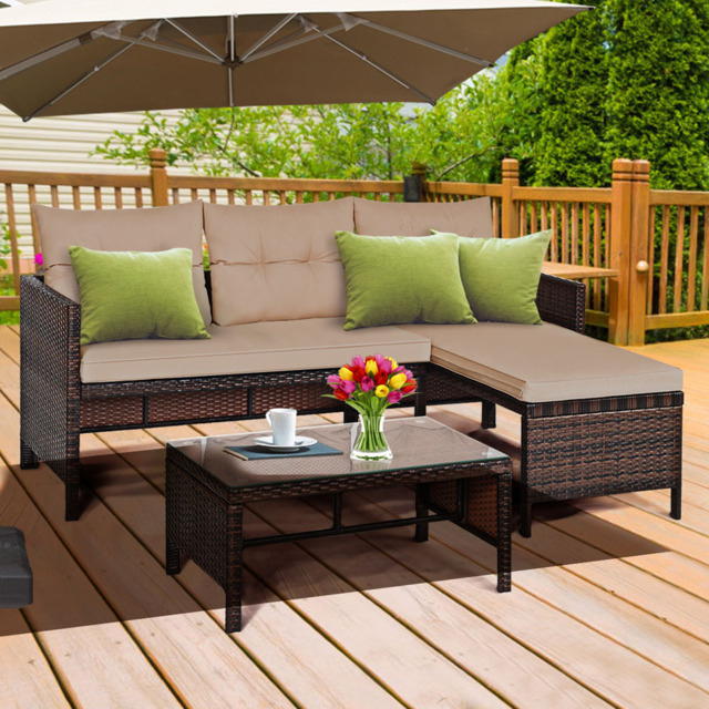 Costway 3 Seater Bistro Set with Cushion Brown - Size: 2 Seater - Wilko - image 1