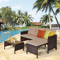 Costway 3 Seater Bistro Set with Cushion Brown - Size: 2 Seater - Wilko - thumbnail 4