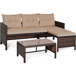 Costway 3 Seater Bistro Set with Cushion Brown - Size: 2 Seater - Wilko - thumbnail 3