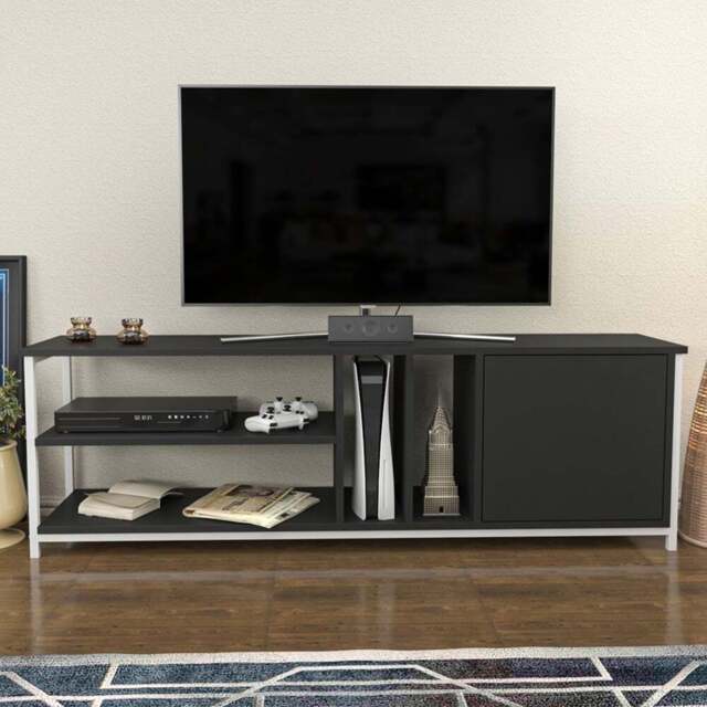 Decorotika Oneida Single Door 4 Shelf White and Anthracite TV Unit - Size: 51 x 160 x 35cm - Multi - Wilko - image 1