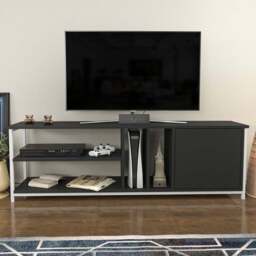 Decorotika Oneida Single Door 4 Shelf White and Anthracite TV Unit - Size: 51 x 160 x 35cm - Multi - Wilko
