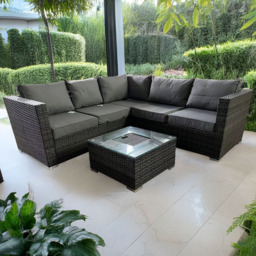 Furniture One 5 Seater Grey Rattan Garden Corner Lounge Set with Ice Bucket - Wilko - thumbnail 1