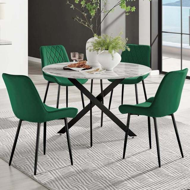 Furniturebox Arona Cesano Marble Effect 4 Seater Dining Set White Black and Green - Grey - Wilko - image 1