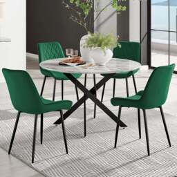 Furniturebox Arona Cesano Marble Effect 4 Seater Dining Set White Black and Green - Grey - Wilko - thumbnail 1