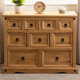 Seconique Corona 9 Drawer Distressed Waxed Pine Merchant Sideboard - Size: 45 x 101 x 82cm - Brown - Wilko