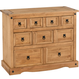 Seconique Corona 9 Drawer Distressed Waxed Pine Merchant Sideboard - Size: 45 x 101 x 82cm - Brown - Wilko - thumbnail 3