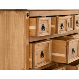 Seconique Corona 9 Drawer Distressed Waxed Pine Merchant Sideboard - Size: 45 x 101 x 82cm - Brown - Wilko - thumbnail 6