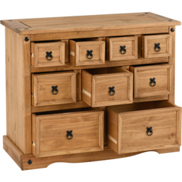 Seconique Corona 9 Drawer Distressed Waxed Pine Merchant Sideboard - Size: 45 x 101 x 82cm - Brown - Wilko - thumbnail 5