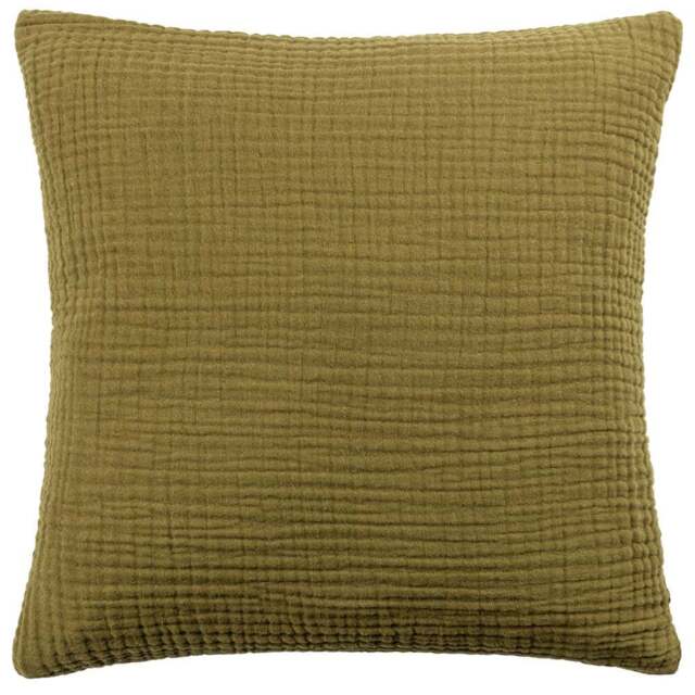 Yard Lark Khaki Muslin Cotton Cushion - Size: 45 x 45 cm - Green - Yard Living - Wilko - image 1