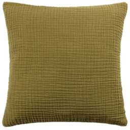 Yard Lark Khaki Muslin Cotton Cushion - Size: 45 x 45 cm - Green - Yard Living - Wilko