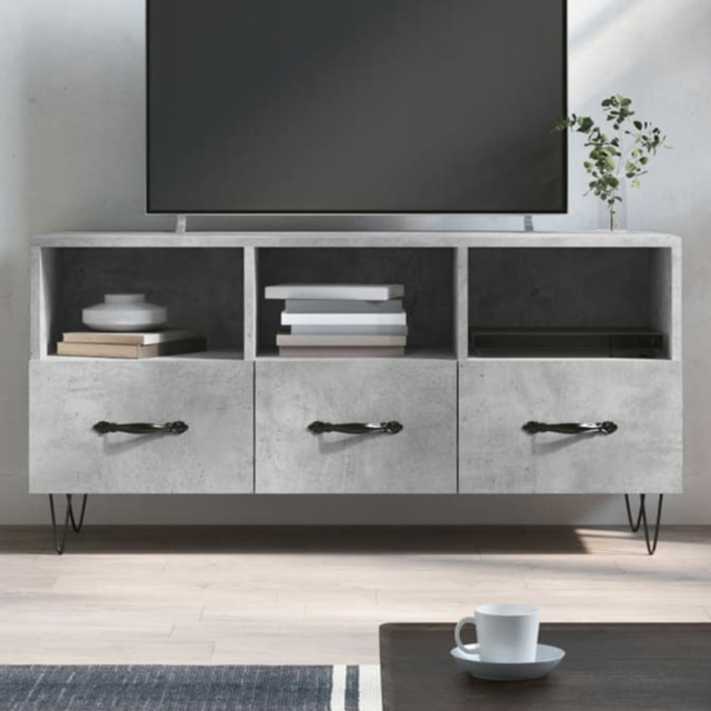 vidaXL 3 Drawer 3 Shelf Concrete Grey TV Cabinet - Size: 50 x 102 x 36cm - Wilko - image 1