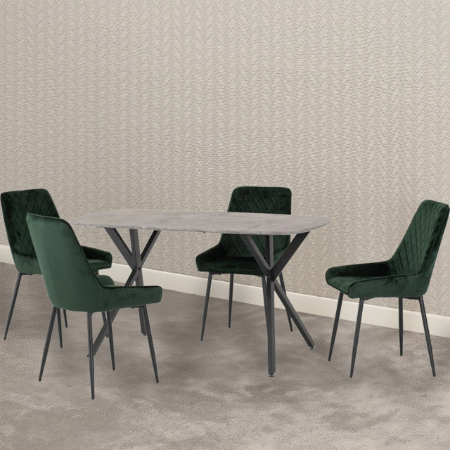 Seconique Athens Avery 4 Seater Dining Set Concrete and Emerald Green - Grey - Wilko - image 1