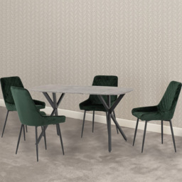Seconique Athens Avery 4 Seater Dining Set Concrete and Emerald Green - Grey - Wilko - thumbnail 1