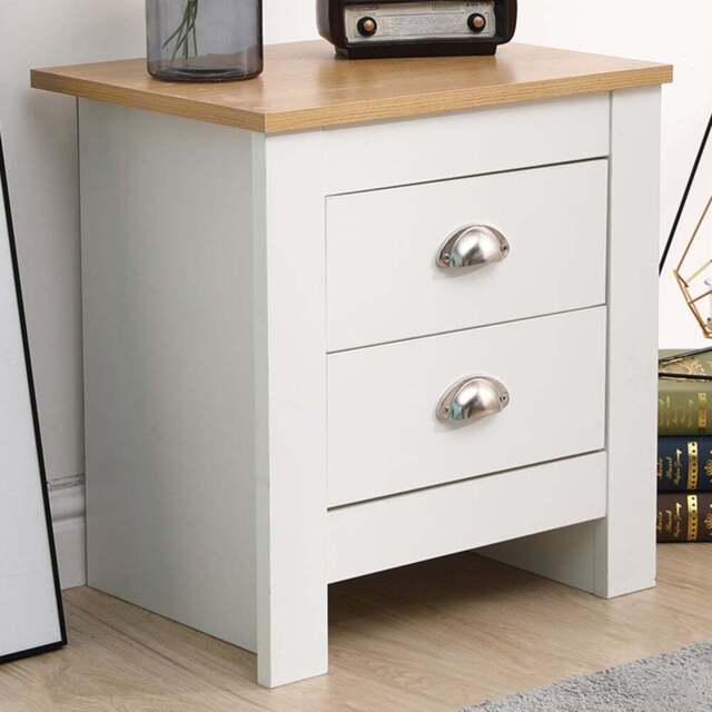 FurnitureHMD 2 Drawer White and Oak Effect Wooden Bedside Table Set of 2 - Wilko - image 1