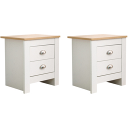 FurnitureHMD 2 Drawer White and Oak Effect Wooden Bedside Table Set of 2 - Wilko - thumbnail 3