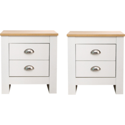 FurnitureHMD 2 Drawer White and Oak Effect Wooden Bedside Table Set of 2 - Wilko - thumbnail 4