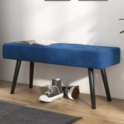 HOMCOM Blue Bed End Bench with X-Shape Design and Steel Legs - Size: 100 x 36 x 45cm - Wilko