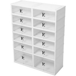 H&O Direct 6 Tier Transparent Wide Foldable Storage Box with Magnetic Door - Size: 118 x 91 x 35cm - White - Wilko