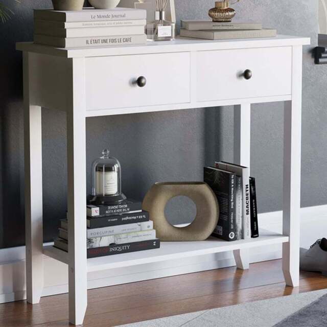 VIDA DESIGNS Windsor 2 Drawer White Console Table - Size: 30 x 80 x 74cm - Wilko - image 1