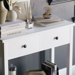 VIDA DESIGNS Windsor 2 Drawer White Console Table - Size: 30 x 80 x 74cm - Wilko - thumbnail 4