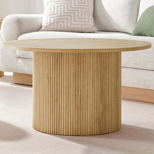 Furniturebox Penfold Oak Effect Round Wood Pedestal Coffee Table - Size: 80 x 80 x 80cm - Brown - Wilko - image 1