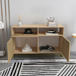 Decorotika Utopie 3 Door Singe Shelf Oak and Rattan Modern Storage Cabinet - Size: 78.4 x 120 x 45cm - Multi - Wilko - thumbnail 6