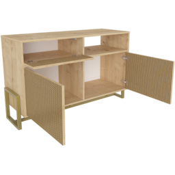 Decorotika Utopie 3 Door Singe Shelf Oak and Rattan Modern Storage Cabinet - Size: 78.4 x 120 x 45cm - Multi - Wilko - thumbnail 4
