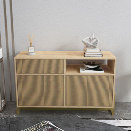 Decorotika Utopie 3 Door Singe Shelf Oak and Rattan Modern Storage Cabinet - Size: 78.4 x 120 x 45cm - Multi - Wilko - thumbnail 7